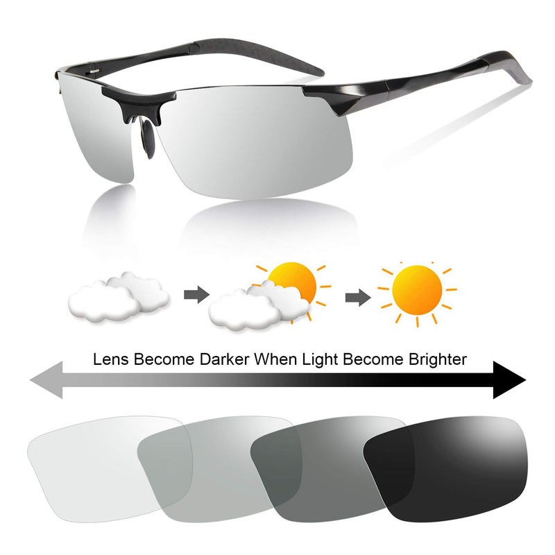 YIMI Polarized Photochromic Driving Sunglasses For Men Aluminum Half Frame Sports Sun Glasses (Black frame/photochromic black lens) - Image 2